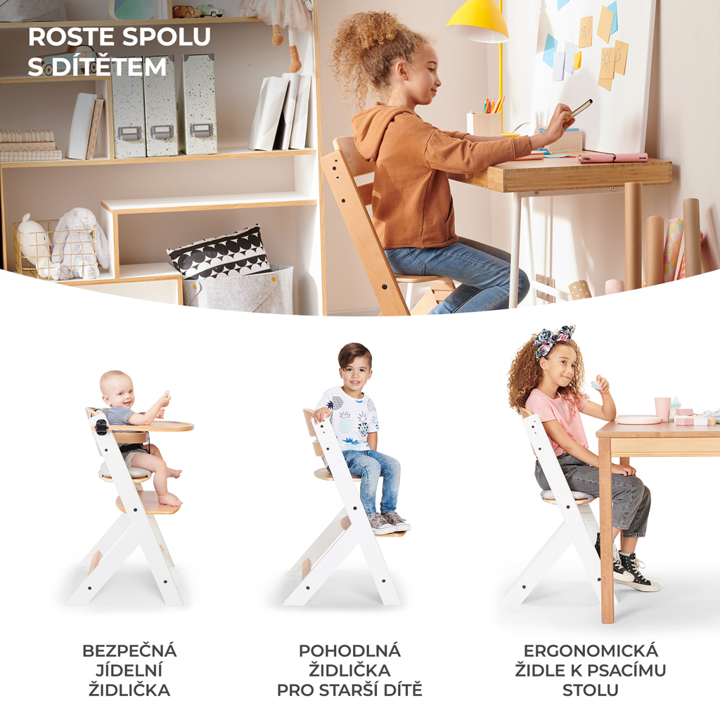 KINDERKRAFT SELECT Stolička jedálenská Enock White wooden, Premium 