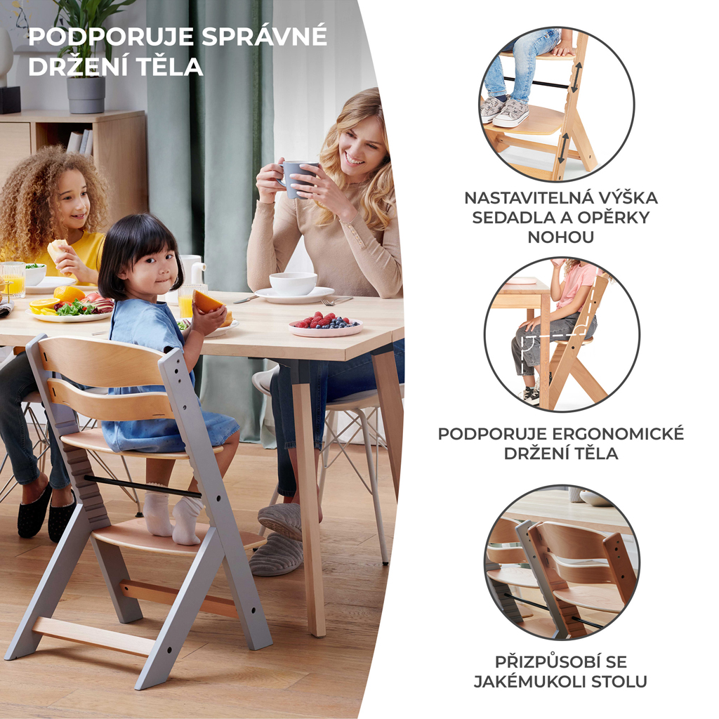 KINDERKRAFT SELECT Stolička jedálenská Enock White wooden, Premium 