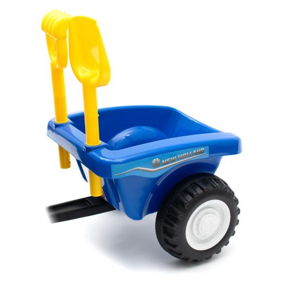 Detské odrážadlo traktor s vlečkou a náradim Baby Mix New Holland modrý 