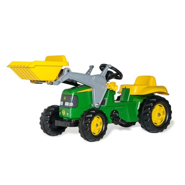 Šliapací traktor s nakladačom a vlečkou Rolly Kid John Deere zelený 