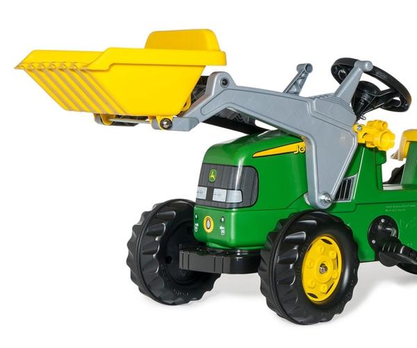 Šliapací traktor s nakladačom a vlečkou Rolly Kid John Deere zelený 