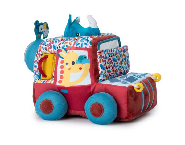 Lilliputiens - textilné autíčko s aktivitami a zrkadielkom 