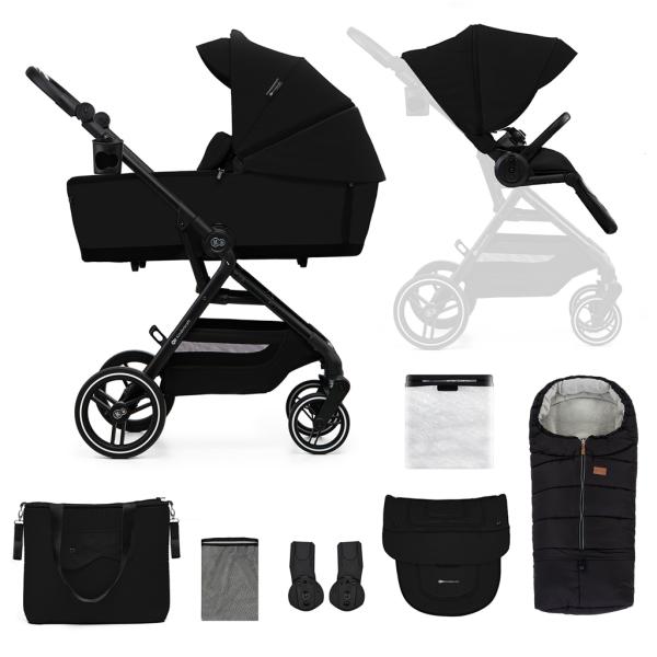 KINDERKRAFT SELECT Kočík kombinovaný Yoxi 2v1 Pure Black + Fusak 3v1 Jibot Horizontal Ink Black 
