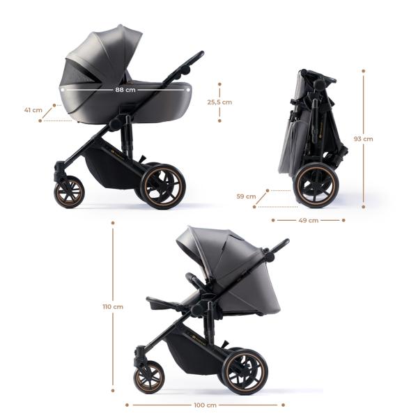 KINDERKRAFT SELECT Kočík kombinovaný 3v1 Prime 2 Shadow Grey, Premium + Fusak Jibot Charcoal Grey 