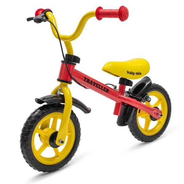 Detský balančný bicykel s brzdou Baby Mix Traveller červený 