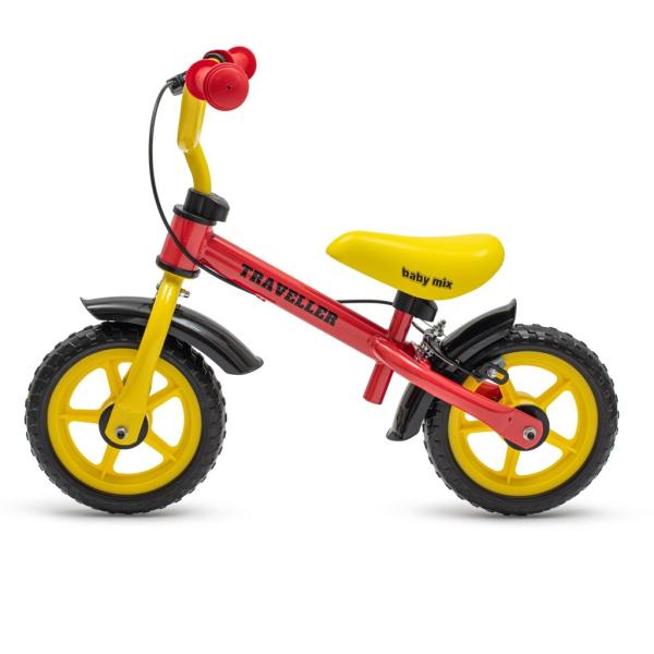 Detský balančný bicykel s brzdou Baby Mix Traveller červený 