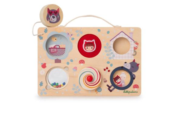 Lilliputiens - drevený panel s aktivitami - dobrodružstvo Červenej Čiapočke a vlka Ľudovíta 