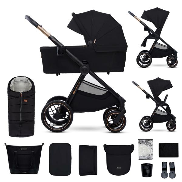 KINDERKRAFT Kočík kombinovaný Nea 2 2v1 Midnigth Black + Fusak 3v1 Jibot Horizontal Ink Black 
