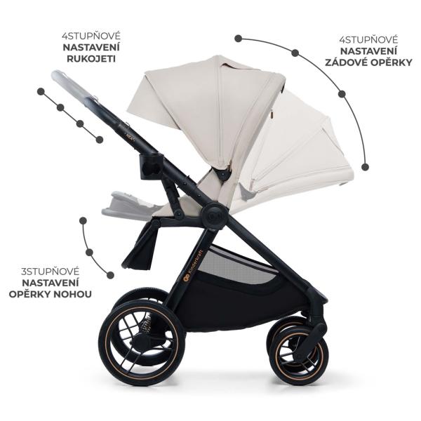 KINDERKRAFT Kočík kombinovaný Nea 2 2v1 Beige + Fusak 3v1 Jibot Horizontal Ink Black 
