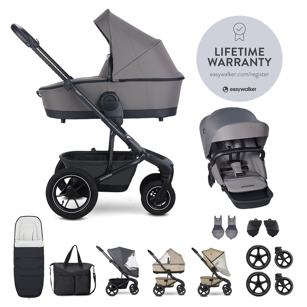 EASYWALKER Set XXL kočík kombinovaný Harvey⁵ Air Pebble Grey s príslušenstvom 