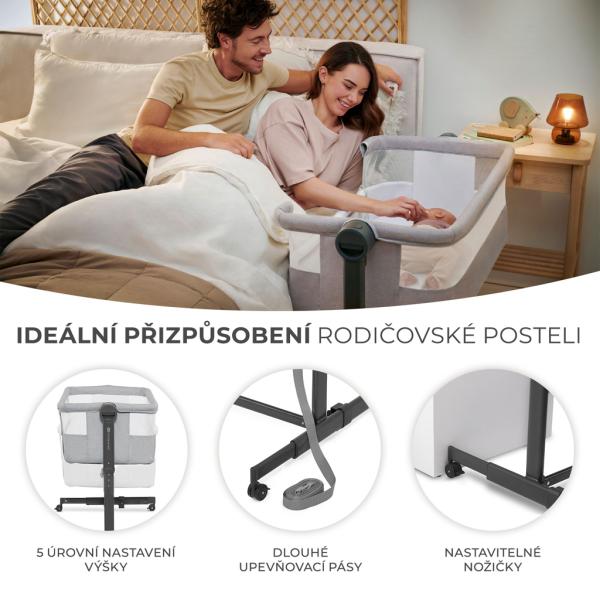 KINDERKRAFT Postieľka detská polohovateľná Nestee Up2 Full Light Grey 