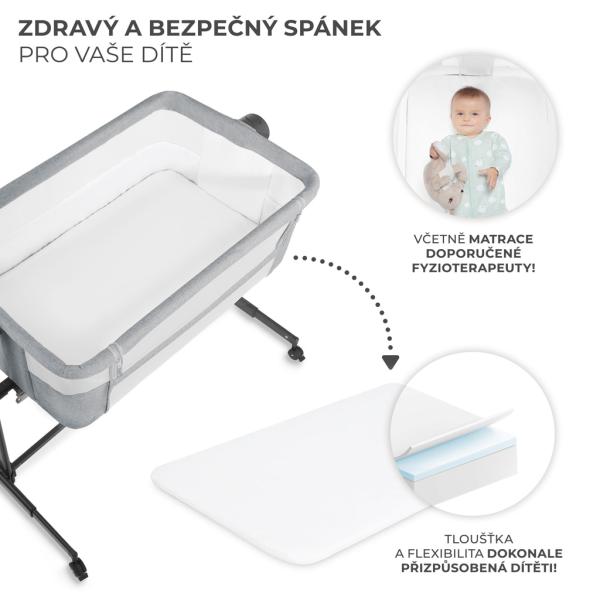 KINDERKRAFT Postieľka detská polohovateľná Nestee Up2 Full Light Grey 