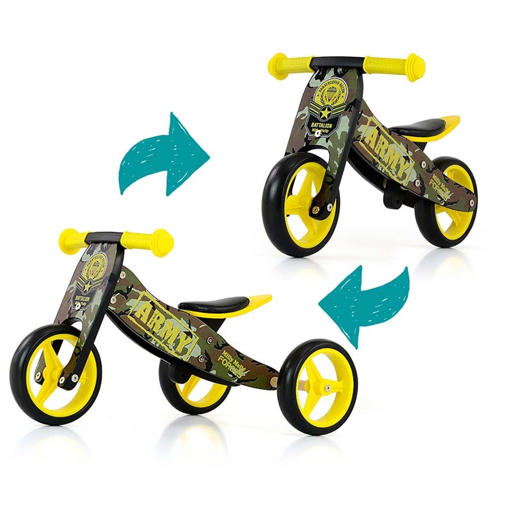 Detské multifunkčné odrážadlo bicykel 2v1 Milly Mally JAKE Army 