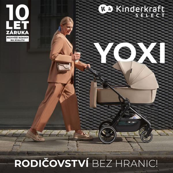 KINDERKRAFT SELECT Kočík kombinovaný Yoxi 2v1 Moonlight Grey + Fusak 3v1 Jibot Horizontal Ink Black 