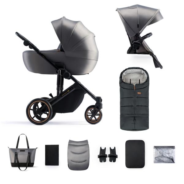 KINDERKRAFT Kočík kombinovaný 2v1 Prime 2 Grey + Fusak Jibot Charcoal Grey 