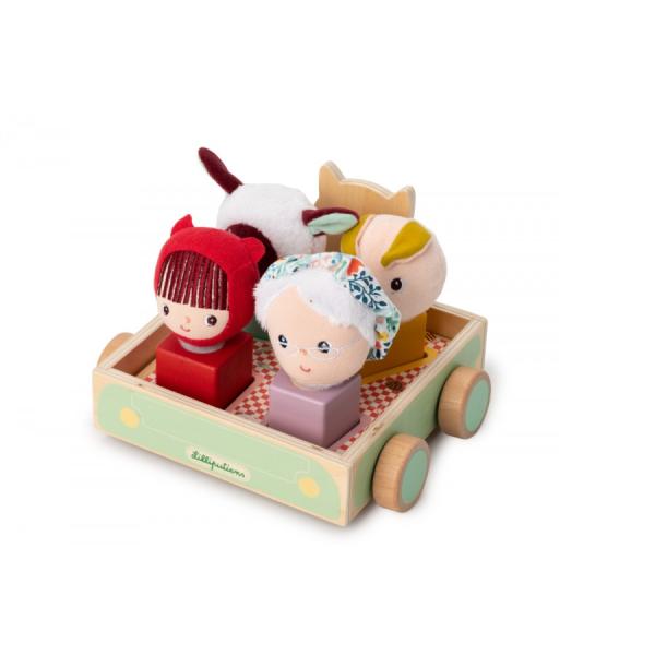 Lilliputiens - ťahací vozík vlk Ľudovít s aktivitami - vkladačka + tvary 